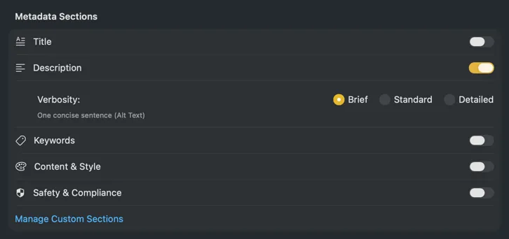 VisionTagger prompt template configuration for consistent alt text output