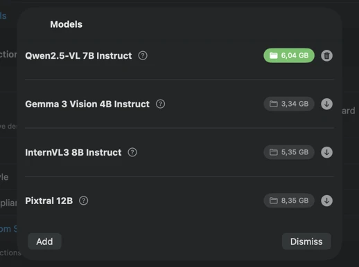 VisionTagger model selection interface