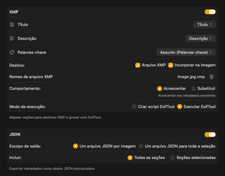 Exemplo de configuração de publicação do VisionTagger