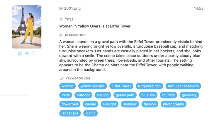 VisionTagger generated metadata for an image using local AI