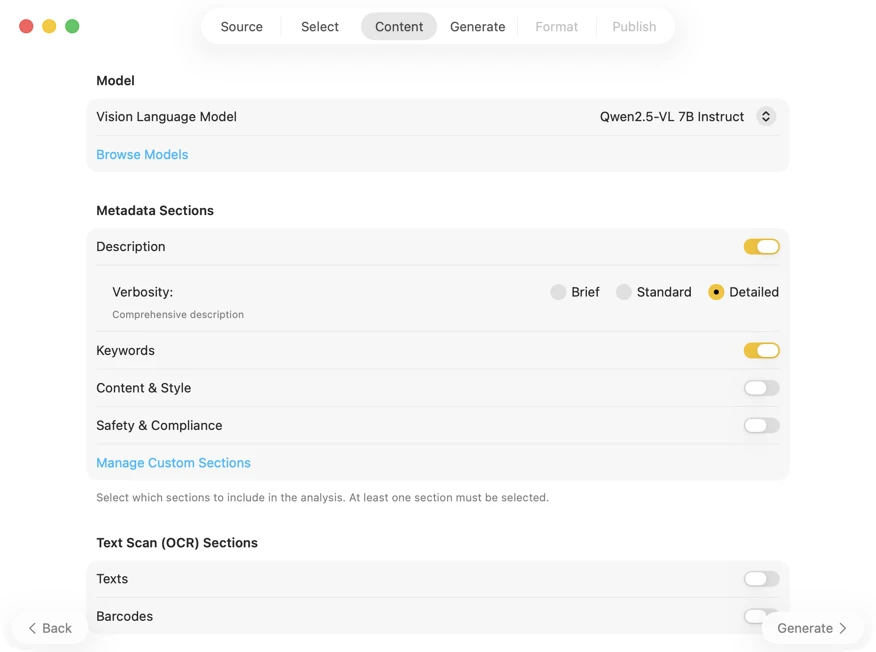 Configure metadata content