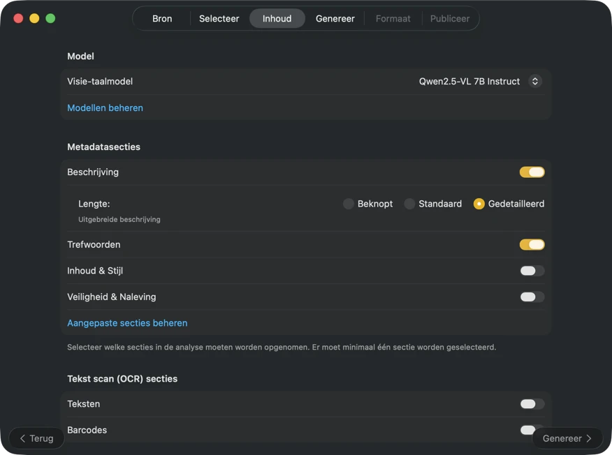 Configureer metadata-inhoud