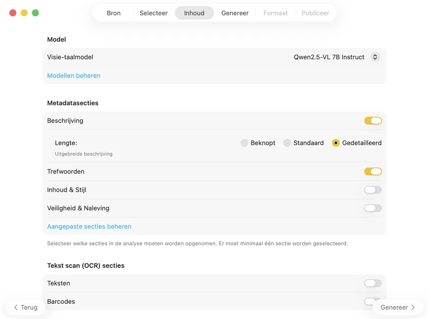 Configureer metadata-inhoud