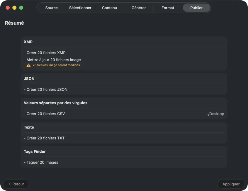 Publier les métadonnées