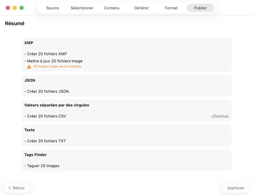 Publier les métadonnées